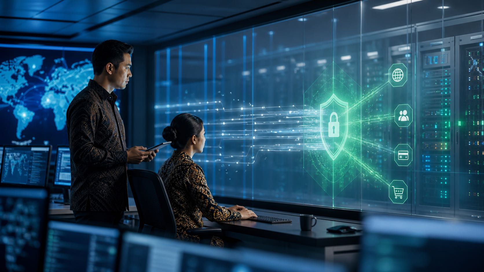 Tim keamanan aplikasi memantau perlindungan Web Application Firewall perusahaan