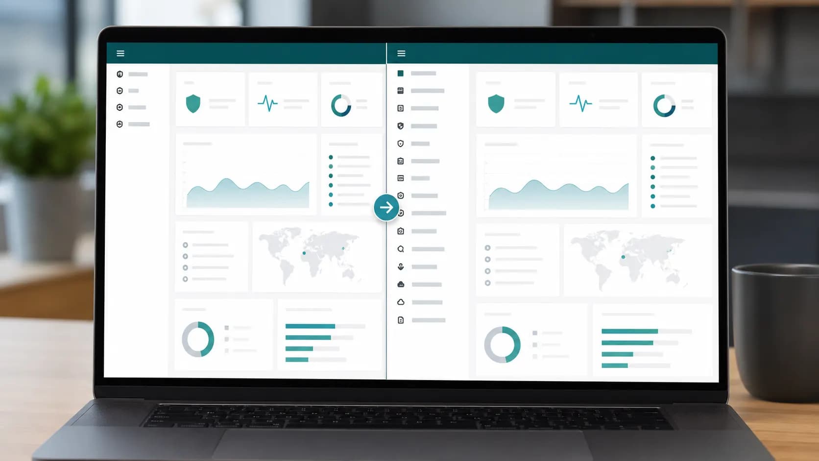 Perbandingan dashboard firewall sebelum dan sesudah fitur lanjutan ditampilkan