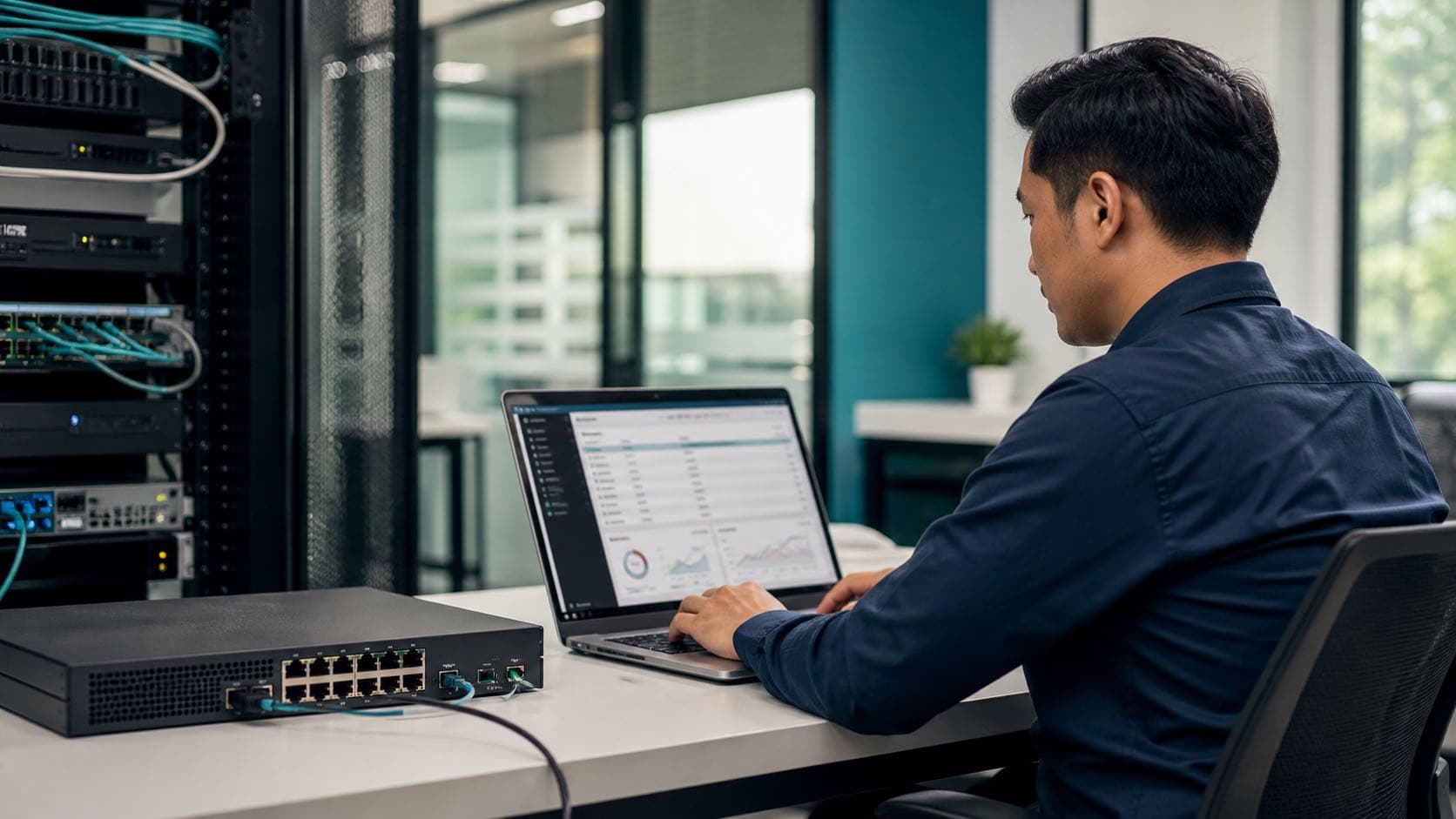 Administrator jaringan membuka pengaturan firewall melalui antarmuka web