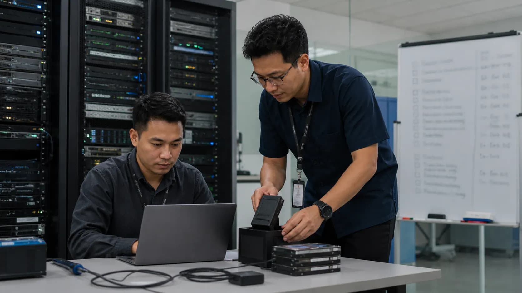 Tim infrastruktur memeriksa patch log backup dan akun server secara berkala