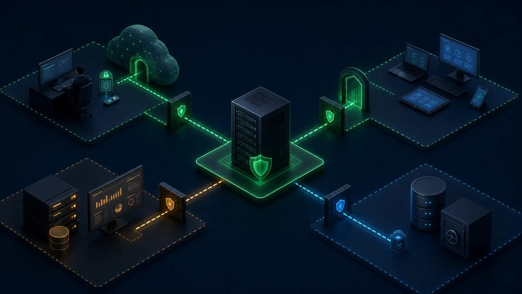 Ilustrasi segmentasi akses admin aplikasi log dan backup pada server perusahaan