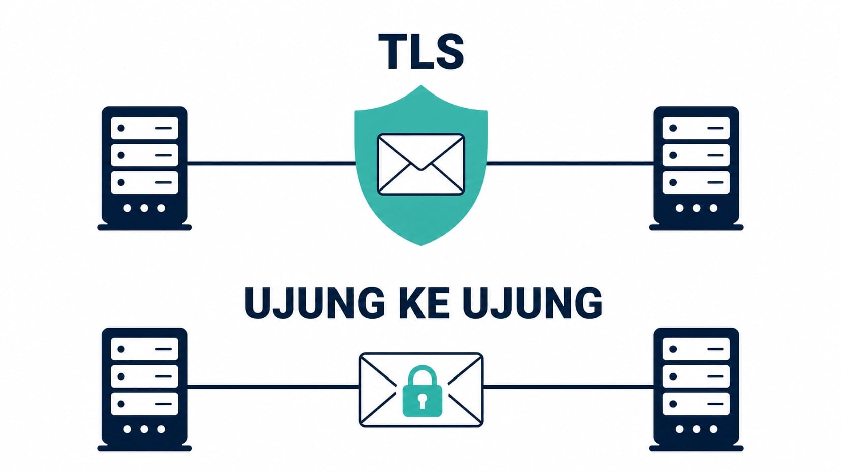 Perbandingan TLS yang melindungi pesan di tengah jalan dengan enkripsi ujung ke ujung yang mengunci pesannya sendiri